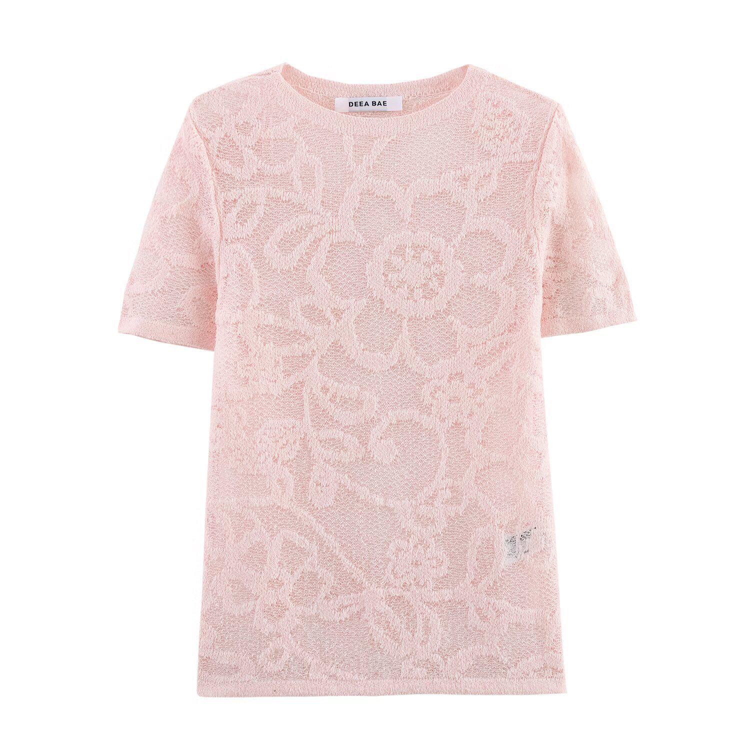 

Женский весенний вязаный топ с цветочным принтом 2025 - Европейский и американский стиль Medium розовый