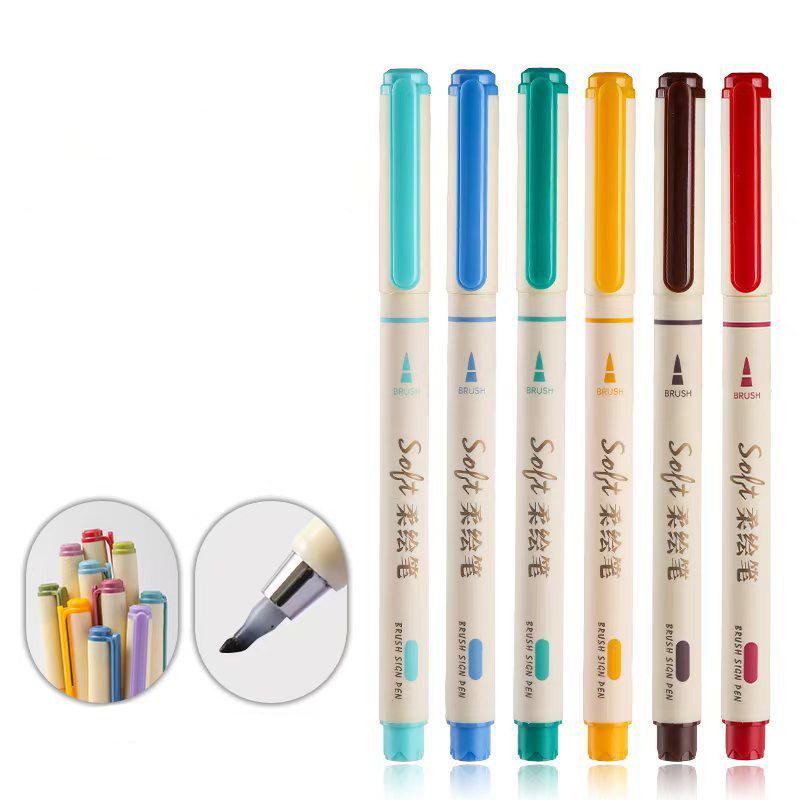 Kit 12 Colors Soft Brush Calligraphy Pen for Scrapbooking
