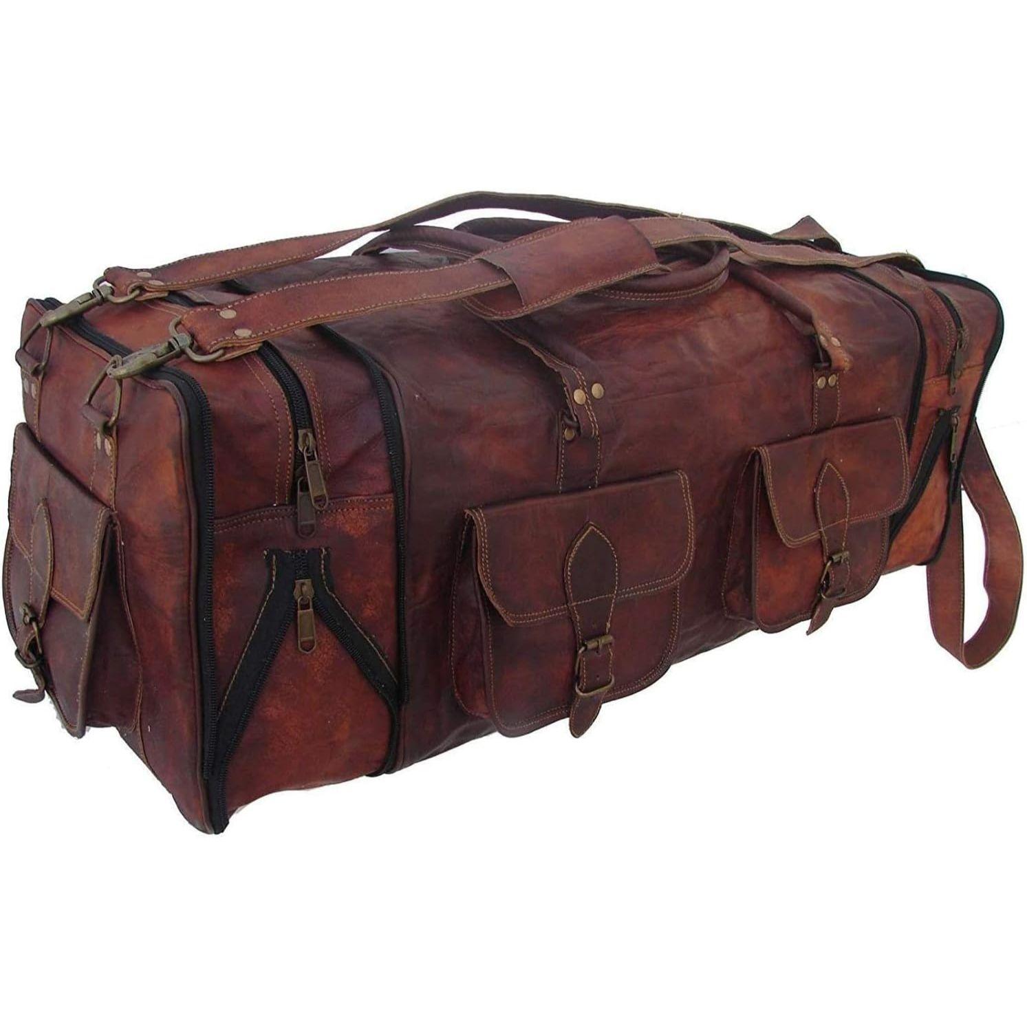 18-дюймовый винтажный кожаный дорожный портфель ручной работы с 30-дюймовой расширяемой — фото 3