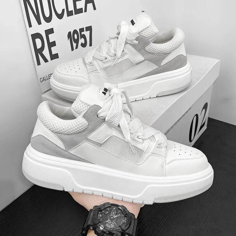 New Personalized Pink Casual Men's Designer Board Shoes Fashionable Genuine Leather Breathable Elevated Flat Sports Shoes