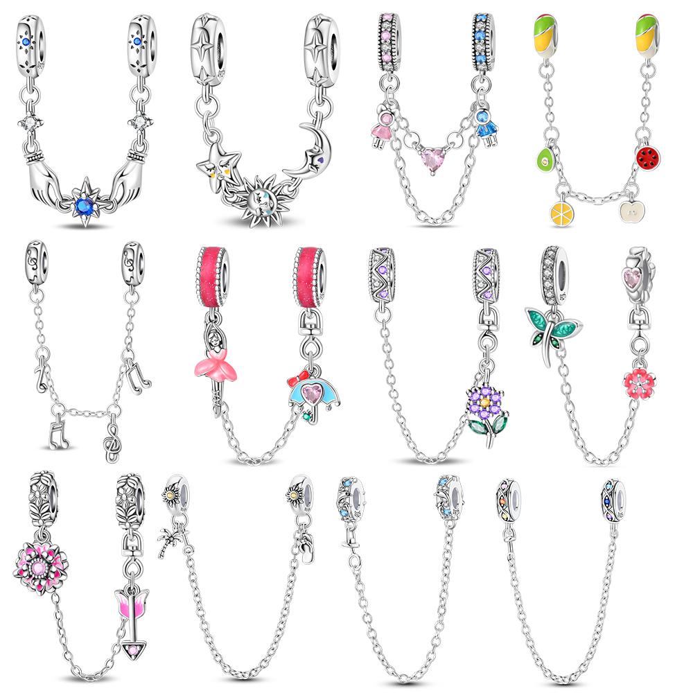 Original Copper Holding Stars&Brothers&Music Symbols&Flowers&Fruits Safety Chain Fit Brand Bracelet Diy Jewelry