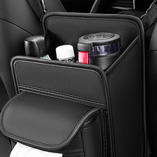 Organizador de Fenda para Banco de Carro em Couro Sintético Rede de Armazenamento para Console Central para Banco Traseiro Bolsa Suspensa de Duplo Acesso para Bolsa Lenço