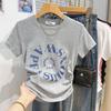 White Letter Short-sleeved T-shirt Women's Summer Design Sense Drawstring Front Shoulder Short Half-sleeved Korean Version Foreign Style Top