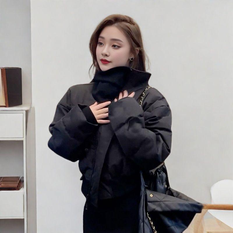 2024 Autumn/Winter Korean Style Fashionable Zipper Lapel Patchwork Short Cotton-Padded Jacket for Women