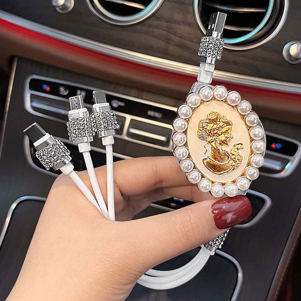 Bling Diamond Goddess Love Car Charger USB Multi Charging Cable Auto Fast Charging With 1 In 3 Type C/Micro/Port Sync Data Line