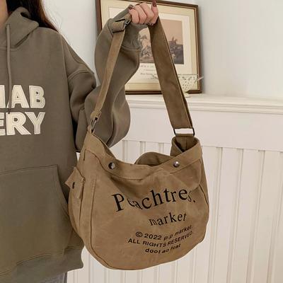 Letter Canvas Bag for Women In Summer New Trendy Fashion Tote Bag for Students In Class Large Capacity Crossbody Bag