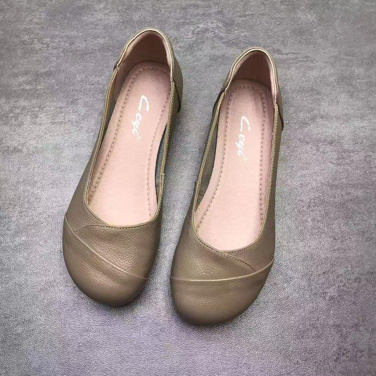 Wasteland wind soft leather beef tendon soft sole single shoes women's autumn flat bottom comfortable shallow mouth leather shoes popular flat heel mo