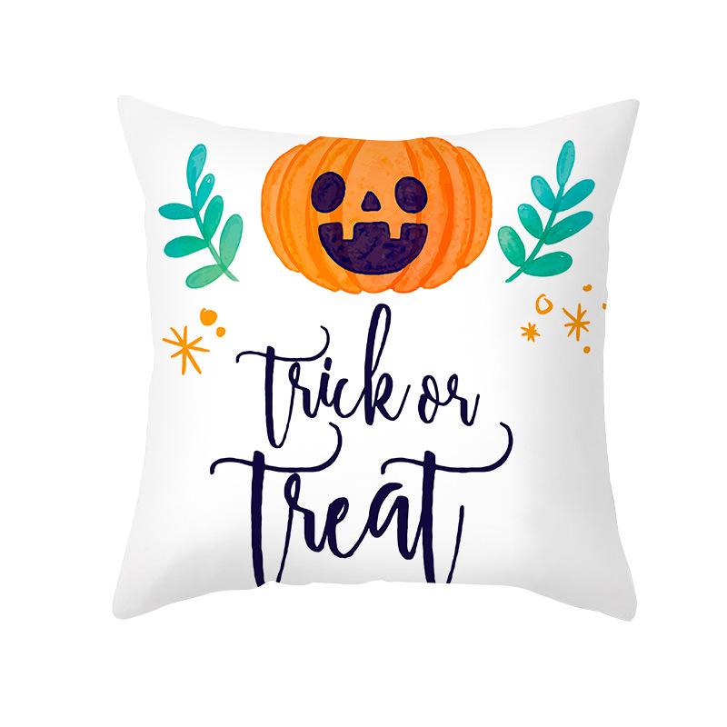 Home Cartoon Pumpkin Head Halloween Pillow Cover Peach Velvet Cushion Cover Office Sofa Cushion Cover