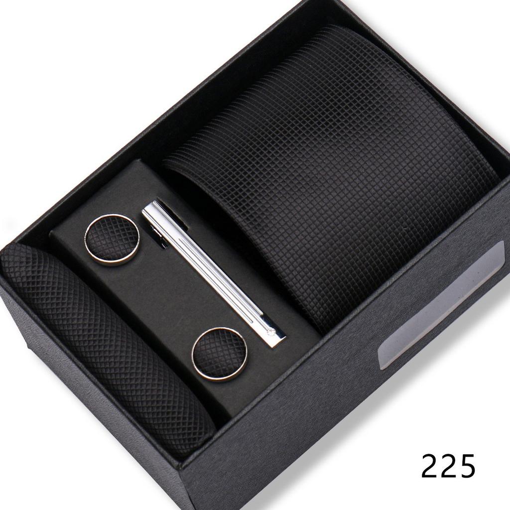 Ensemble Cadeau Boîte Pochette de Costume pour Homme Cravate Rayée Polyester Mode Premium Mariage Affaires