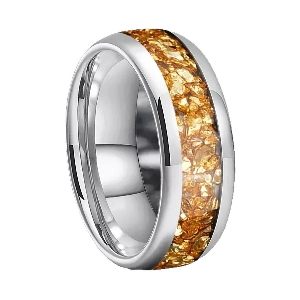 Yellow Crushed Stone Silver-Edged Stainless Steel Men's Fashion Ring