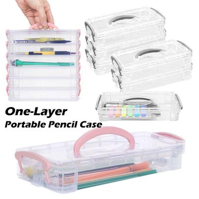 Multi Layer Portable Pencil Case Detachable Stackable Watercolor Pen Case Plastic Material Transparent Design Marker Pen Box