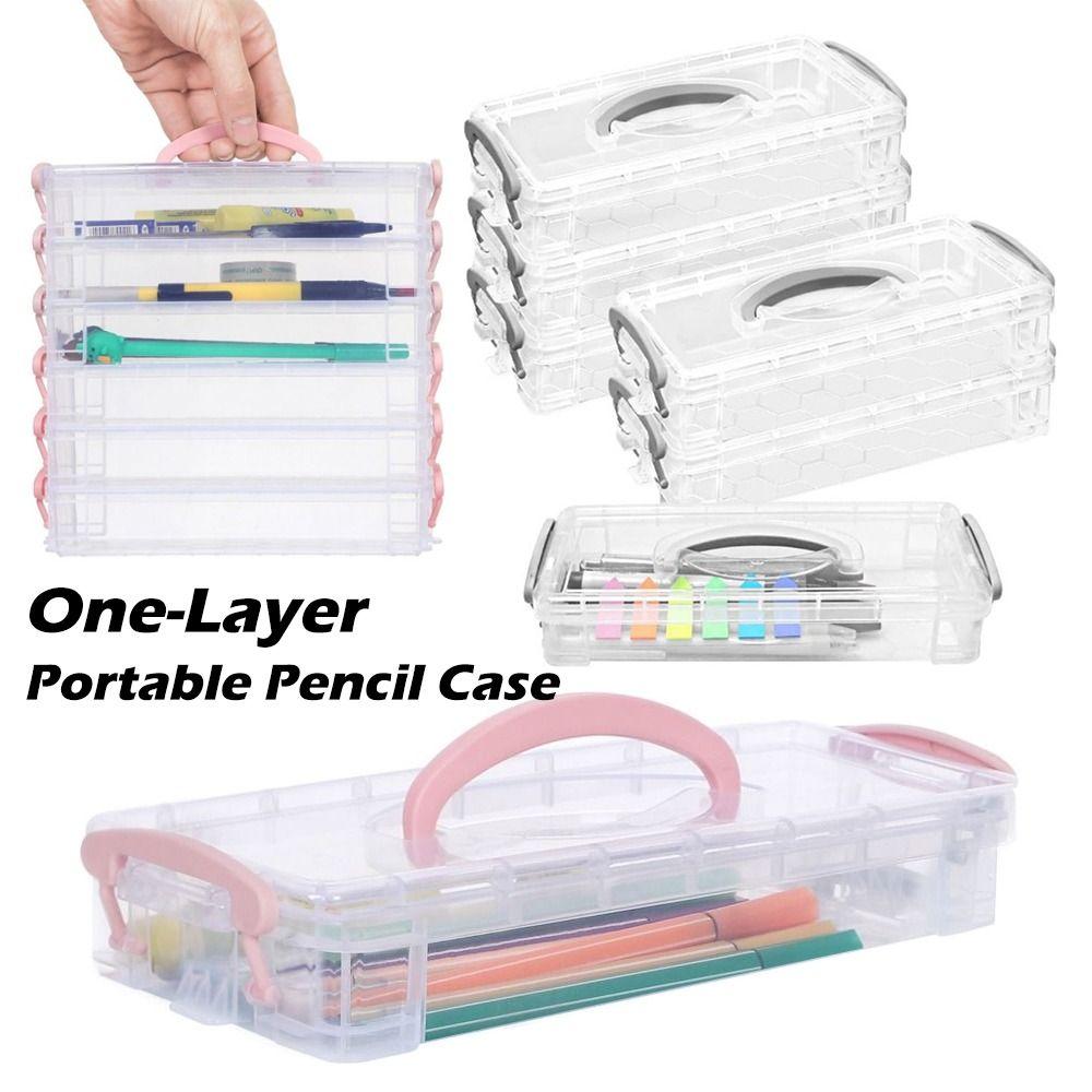 

Stackable Portable Pencil Case Detachable Marker Pen Box Portable Art Stickers Container Student Pink 1 Layer