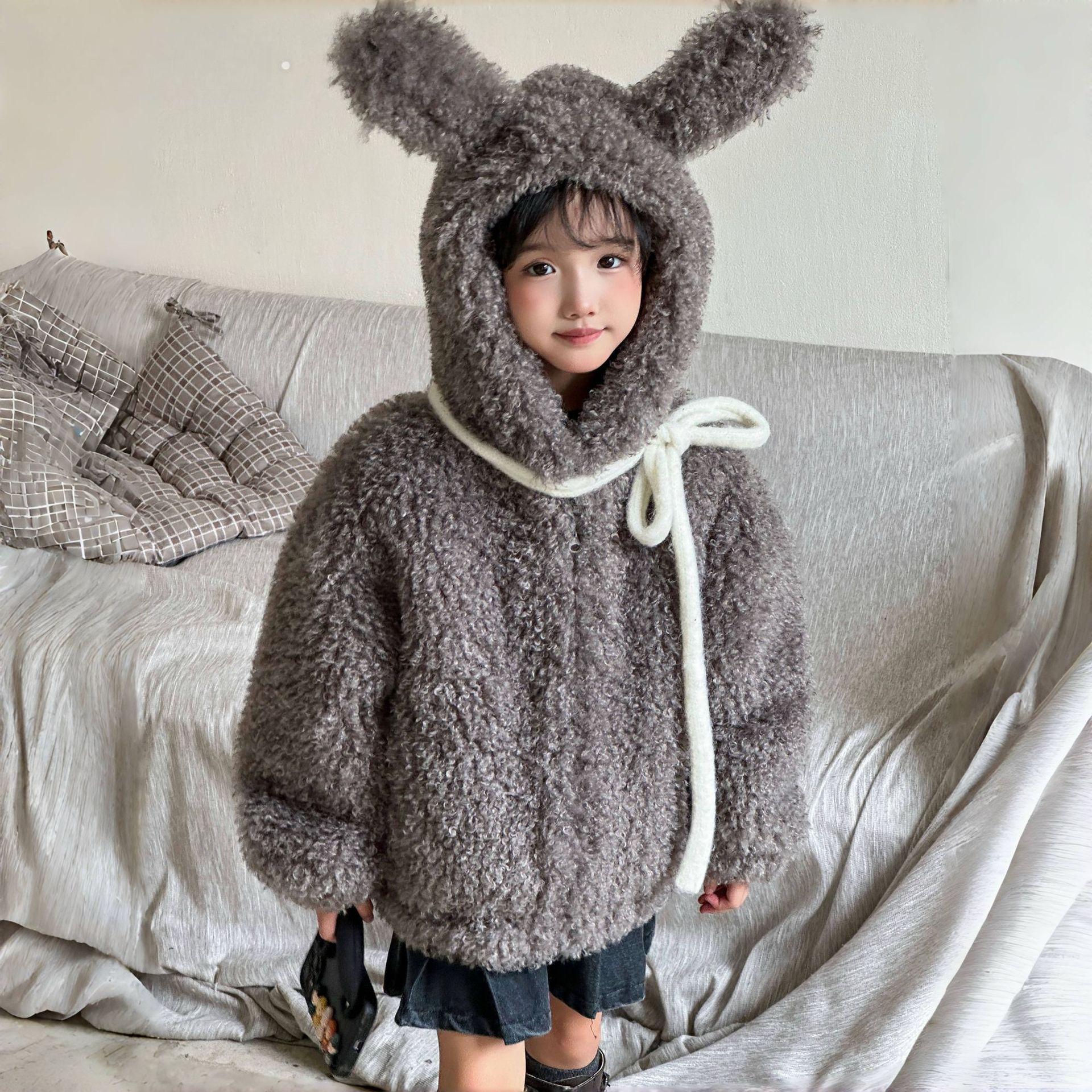 

2025 Autumn/Winter Children s Plush Rabbit Ears Faux Fur Coat for height 142-150cm