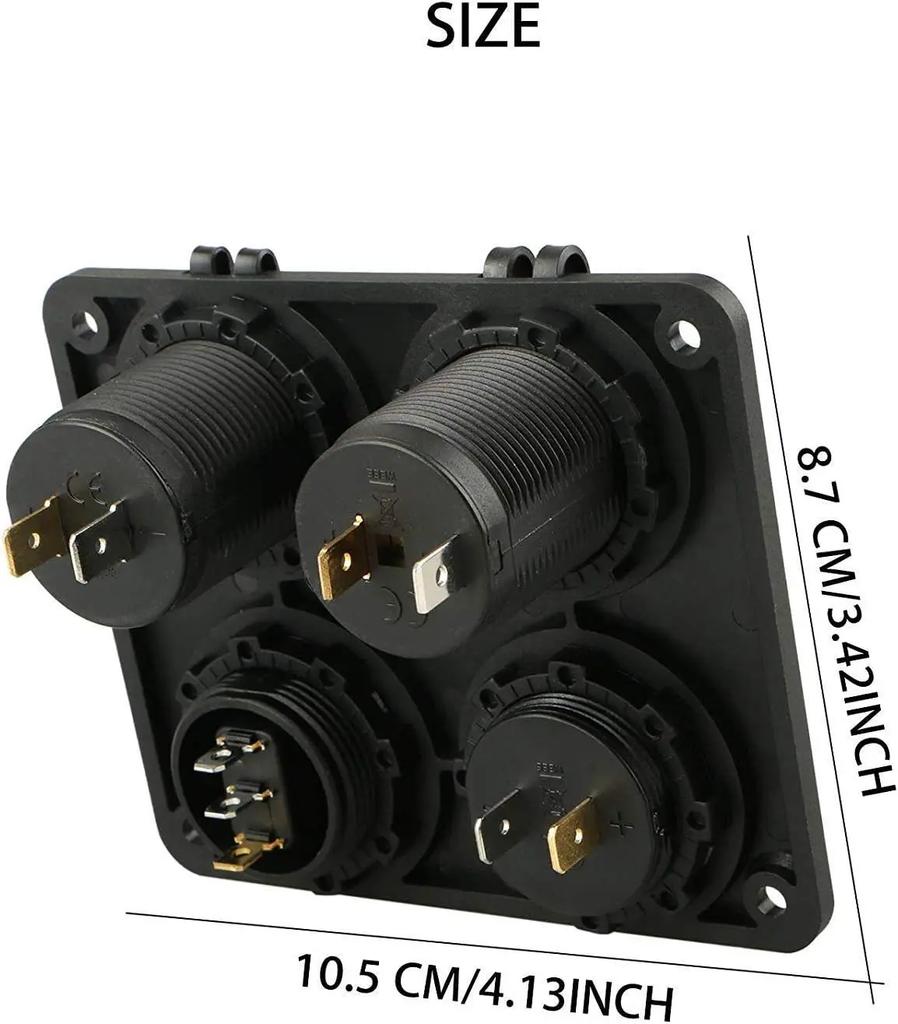 Car Charger 12V USB Panel Socket 4 in 1 Dual USB Charger with Rocker Switch Car Cigarette Lighter Digital Voltmeter for Car RV