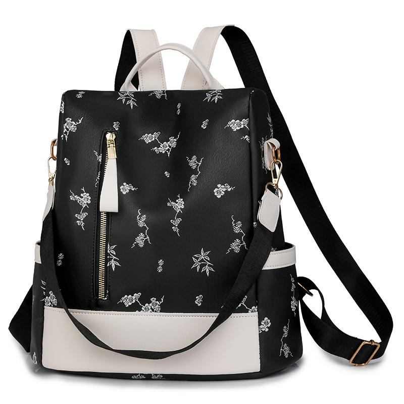 Rucsac din piele moale Geantă de călătorie de mare capacitate imprimată pentru femei