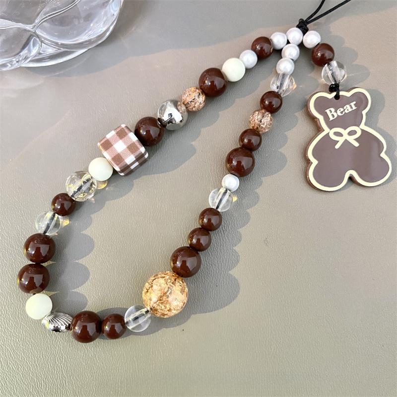 Cute Brown Bear Shell Beads Beaded Phone Chain For iPhone Samsung Camera Hanging Rope -Lost Lanyard Hanging Jewelry