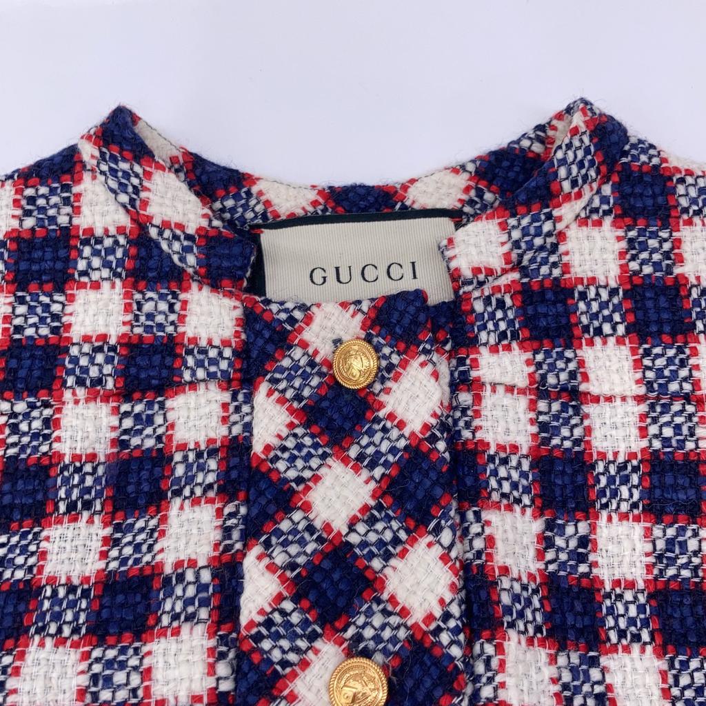 Gucci 584856 2019 Red X Navy X White Gold Button Sleeveless One-Piece Dress 40 multicolorUsed
