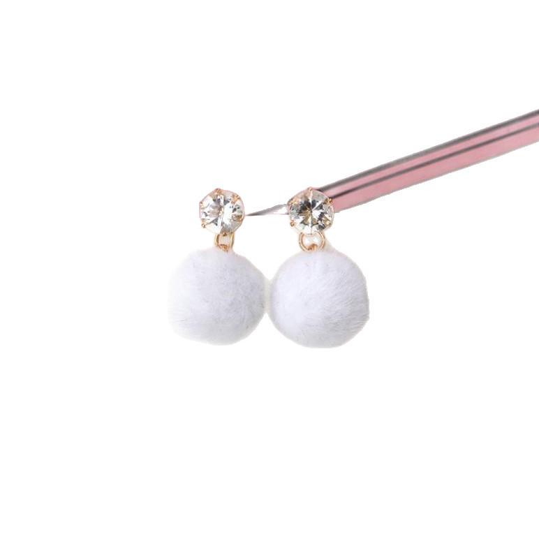 Korean Zirconia Ear Ornaments: Sweet Temperament Fur Ball Dangle Stud Earrings for Women