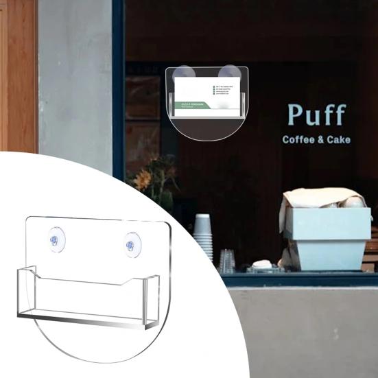 Window Mount Business Card Holder with Suction Cups Clear Acrylic Business Card Display Stand Single Pocket Organizer