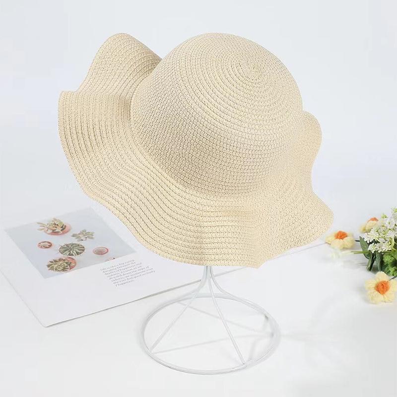 Summer Children's Wavy Edge Wide Brim Straw Hat And Woven Bags Travel Beach Sun Cap