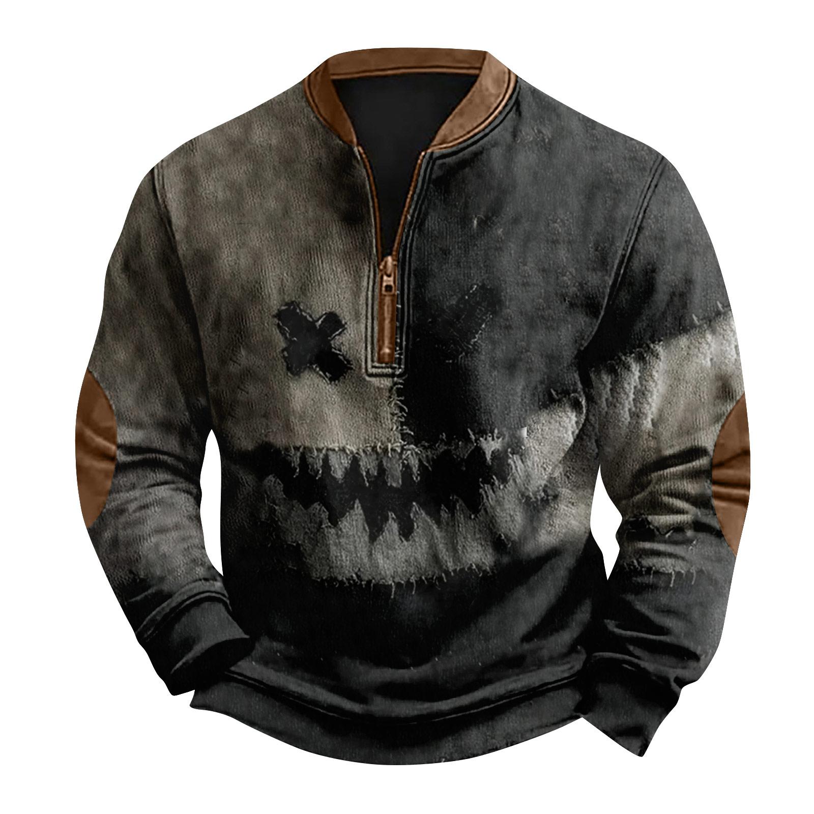 

Мужская повседневная модная рождественская принтованная толстовка без капюшона, широкая мужская свободная толстовка с капюшоном и воротником-стойкой L