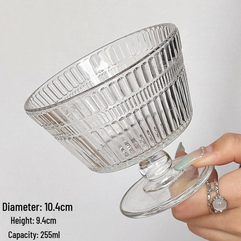 

Tall Stripe Dessert Glass: Versatile for Ice Cream, Yogurt, Oatmeal, or Sugar Water. 201-300ml