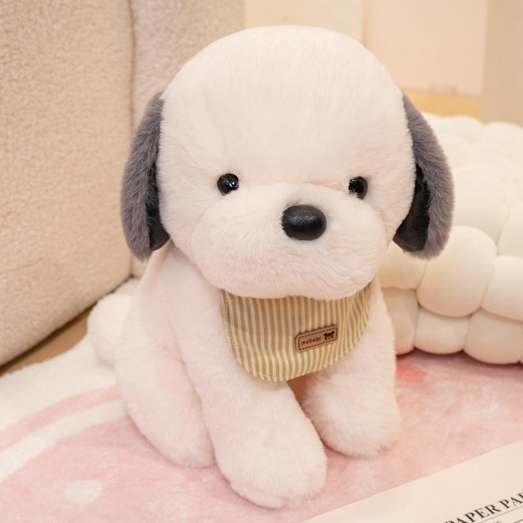 Cute Bib Dog Plush Toy Stuffed Animal Soft Pet Brown / White Puppy Pillow Baby Doll Kawaii Toys for Christmas Birthday Gift