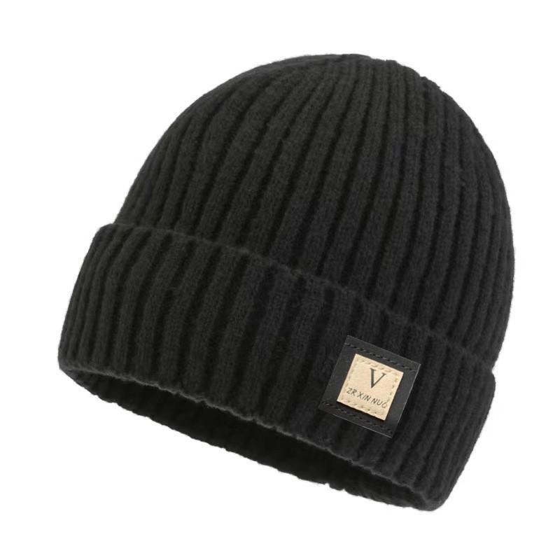 1Pc Men's Winter Thicken Warm Fleece Lined Knitted Woolen Hat Fashion All Match Korean Style Solid Color Beanie