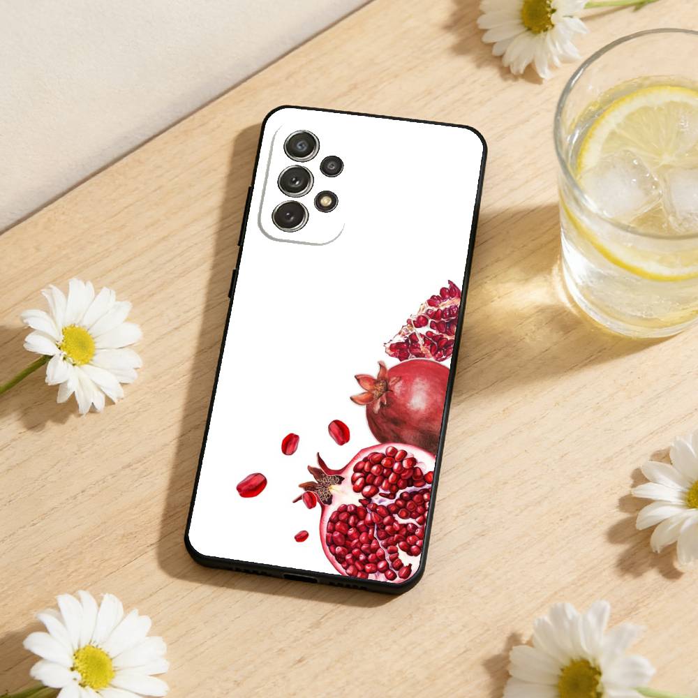 Fruit Pomegranate Painting Phone Case For Samsung S26,S25,S24,S21,S22,S23,S30,Ultra,S20,Plus,Others Soft Black Cover