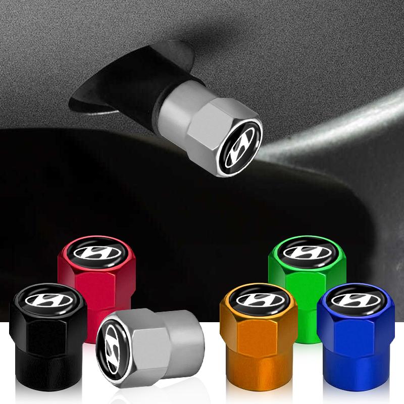 4Pcs Car Wheel Tires Bolt-in Valve Caps Badge Car Accessories For Hyundai Tucson Solaris I30 Creta IX35 I40 IX20 Veloster
