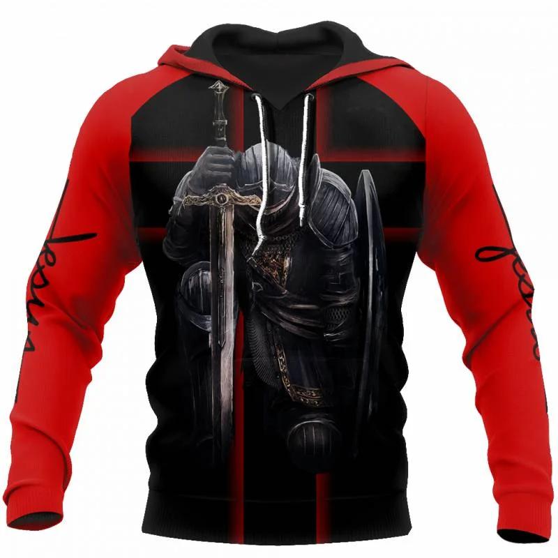 Knights Templar 3D tisk Pánské Vintage mikiny Ležérní Oversized Streetwear Mikiny s kapucí Pánské oblečení Pulovry s dlouhým rukávem