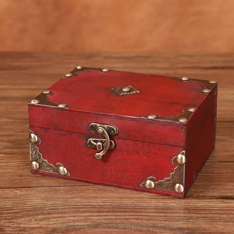 Box Jewelry Wooden With Lock Vintage Desktop Organizer For Home Decor Office