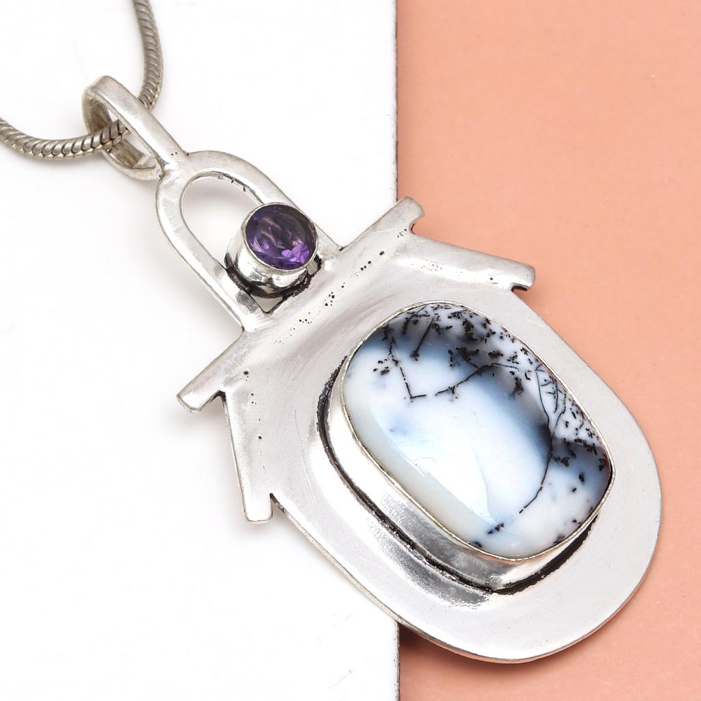 Colier Dendrite Granat Bijuterii Cadou Opal, 18" Piatră prețioasă Opal