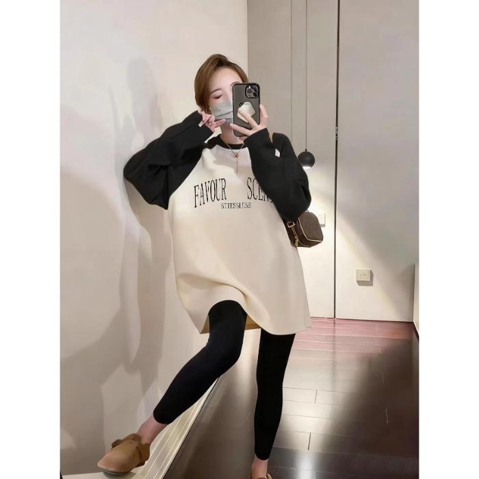 American Raglan Sleeve Fleece-Lined Women's Hoodie - 2025 Autumn Plus Size Loose-Fit Slimming Top