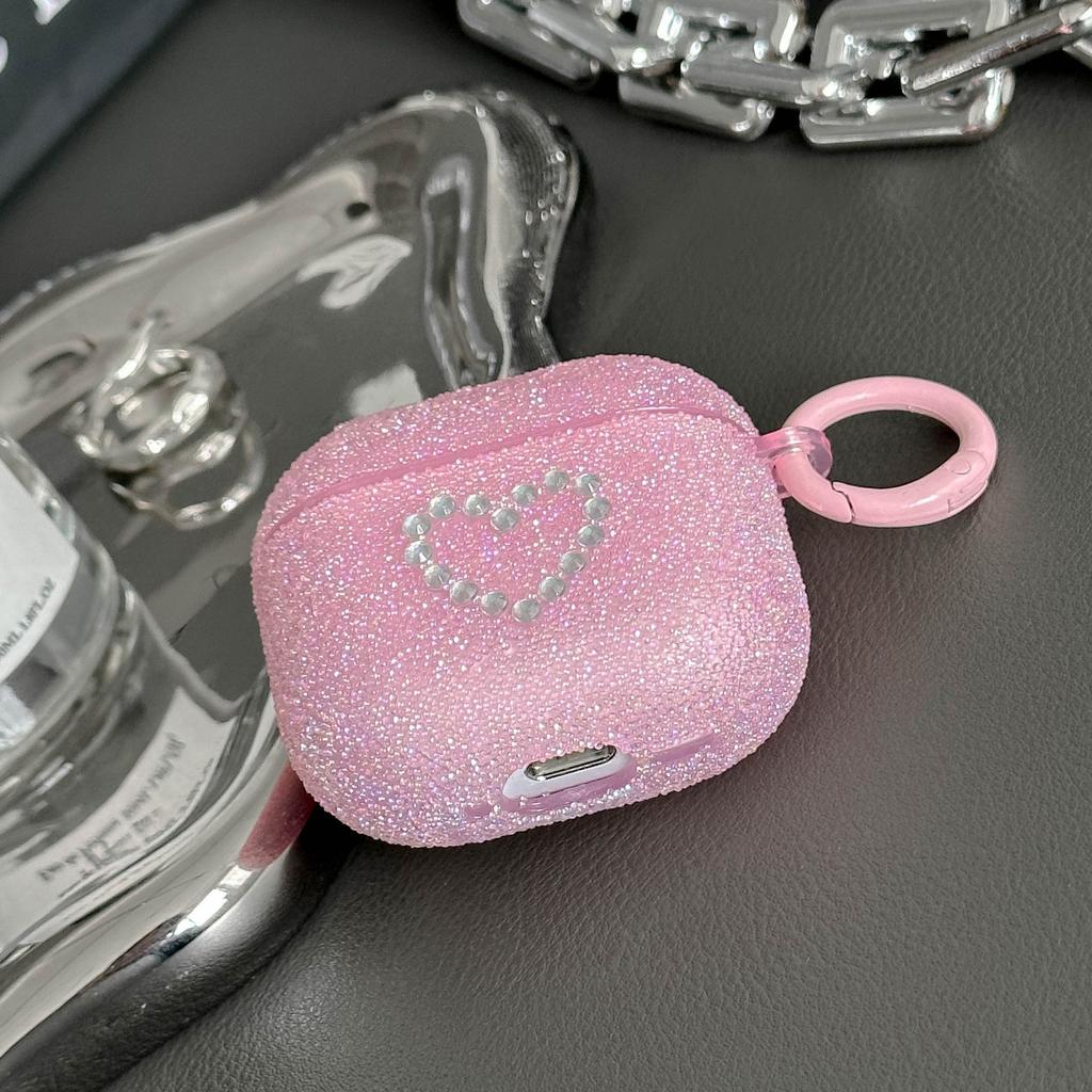 Popping beads shiny candy color earphone protective case AirPods 1 generation love pink diamond earphone cover pro1 with hook