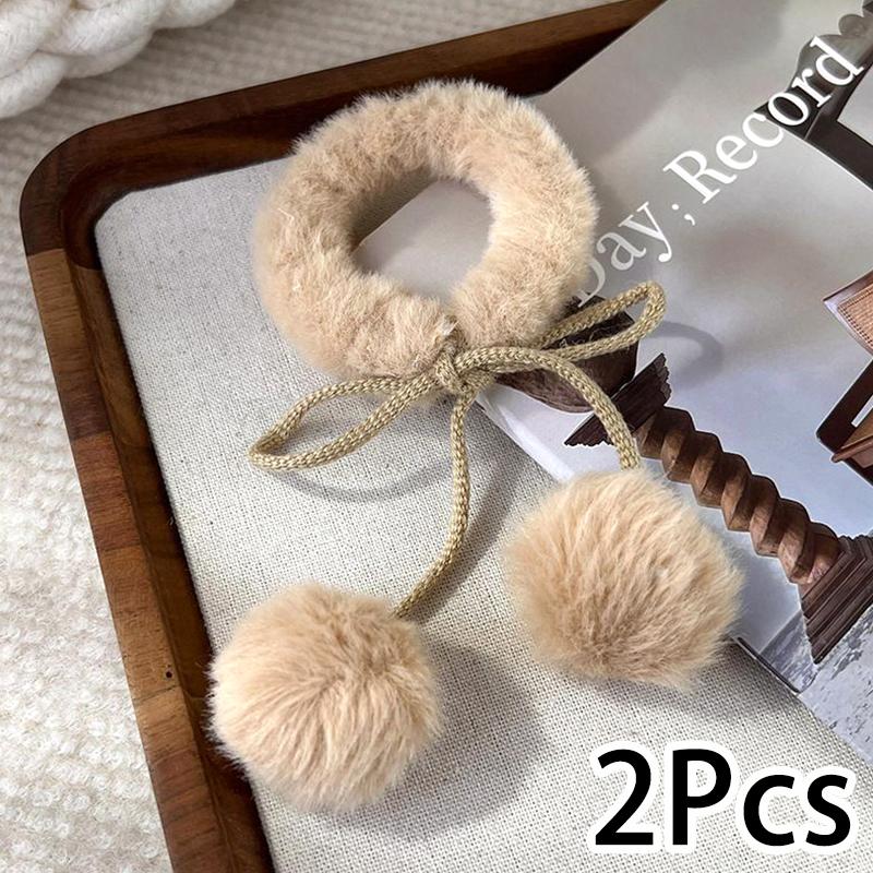 

Мягкий плюшевый шарик, пушистый хвост, веревка для волос, украшение для волос, бант, эластичный узел, милый, красивый 2PCS кофейный