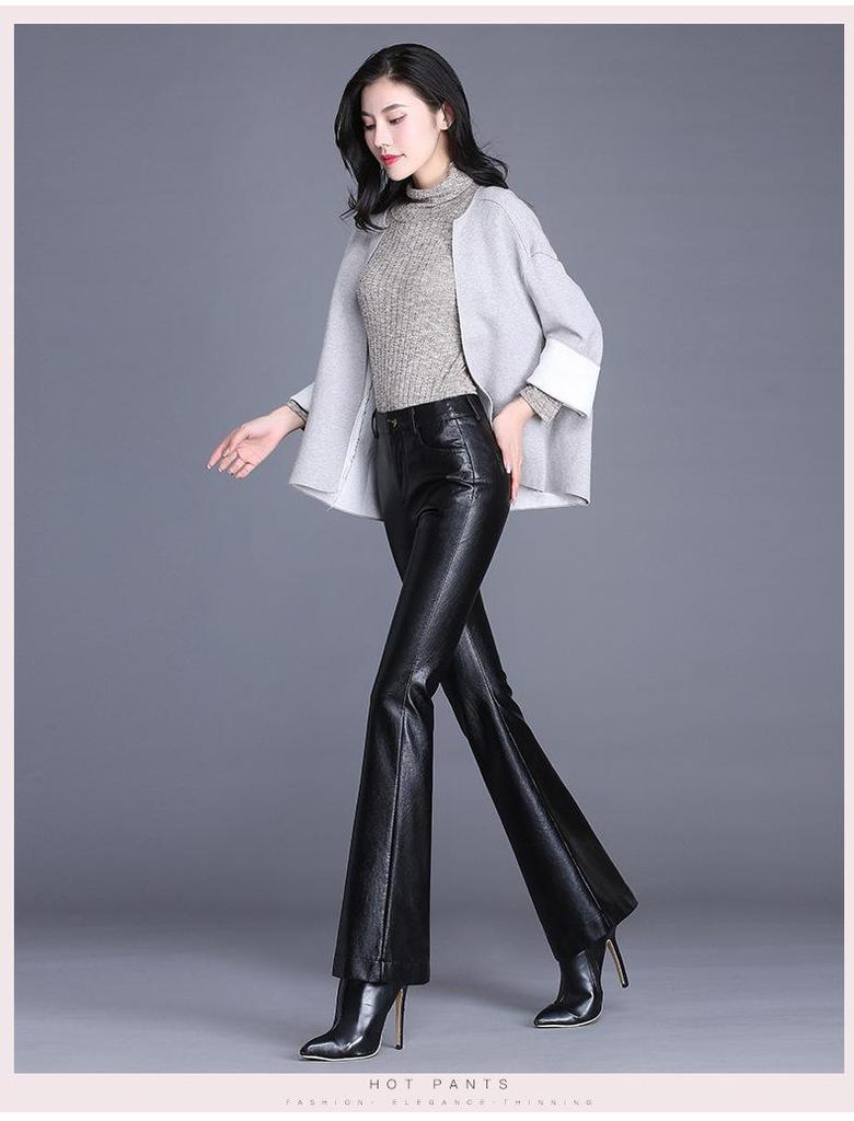 Women's Sheepskin Leather High-Waist Wide-Leg Pants - 2025 Autumn/Winter Collection
