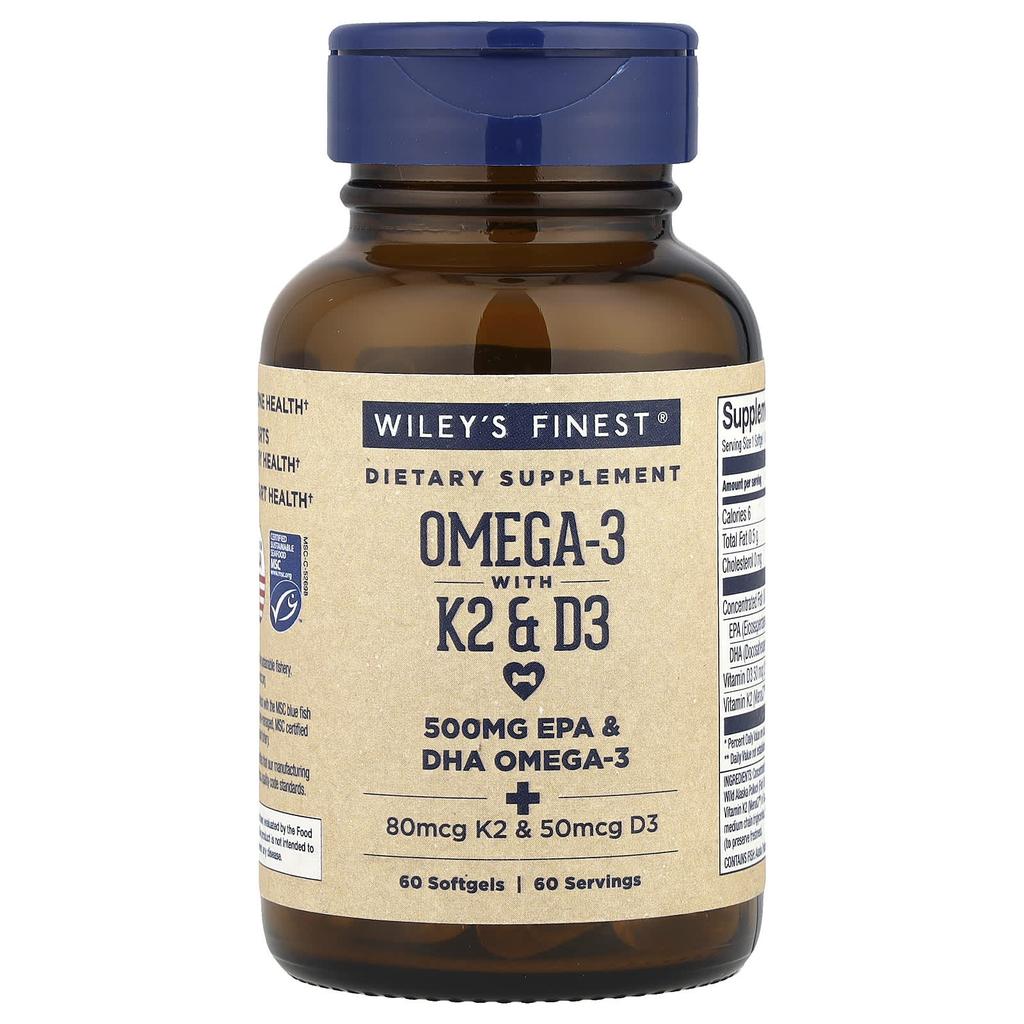 Wiley'S Finest, with Omega-3, K2 and D3, 60 Softgels