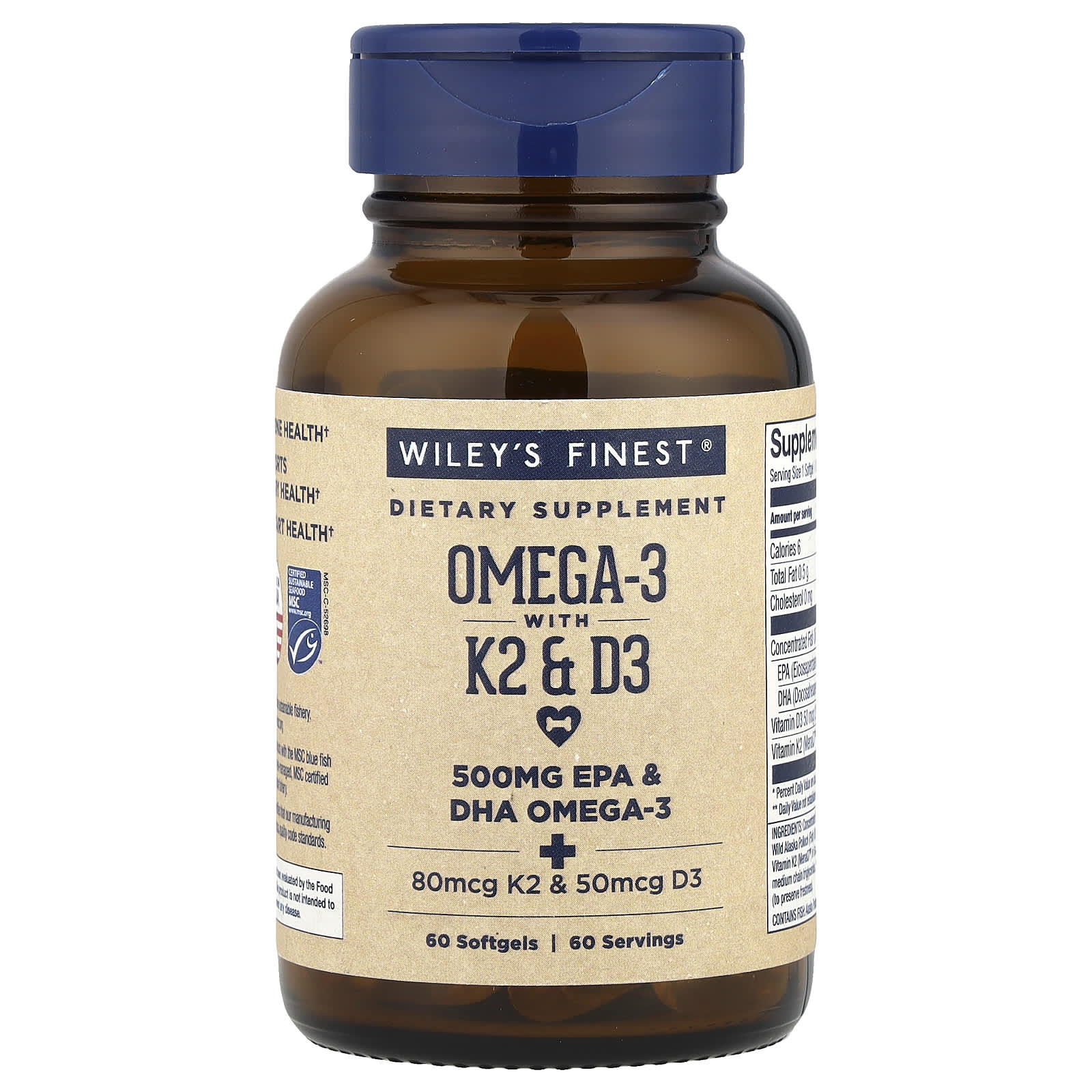

Wiley S Finest, with Omega-3, K2 and D3, 60 Softgels
