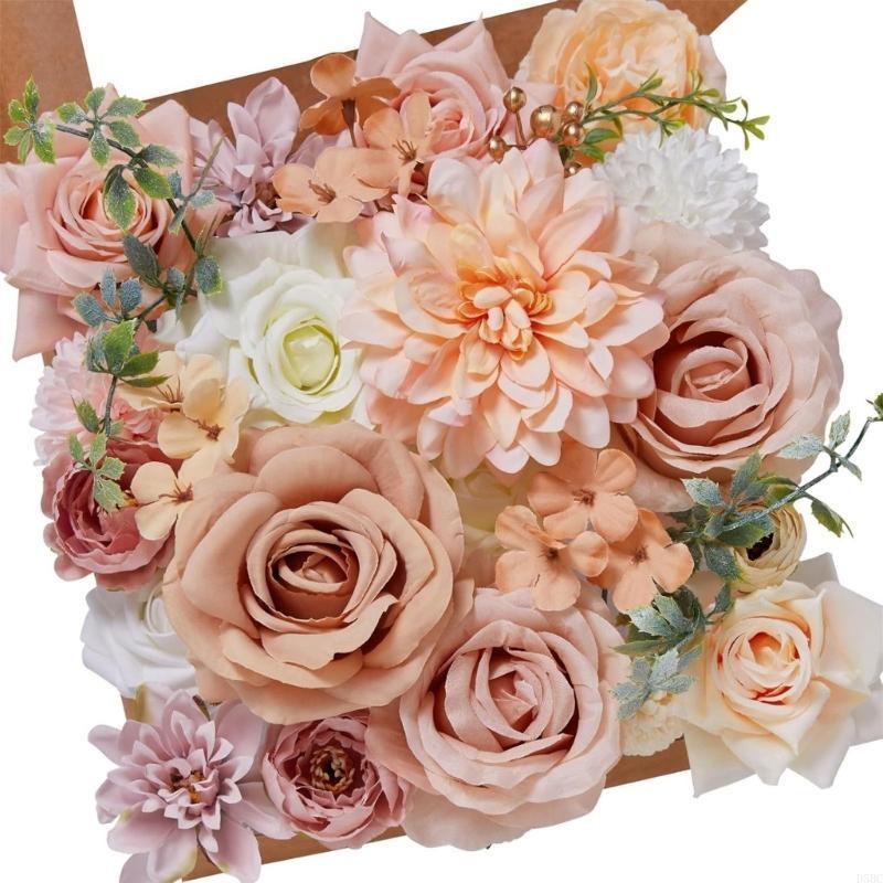Color Silk Floral Arrangement Gift Box Hollow Stems Fabric Flowers for Wall Decoration Crafts Event Decoration