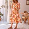 Women's Short Sleeve Floral Print Button Dress - Long Length with Collar and Pockets Smocked for Summer