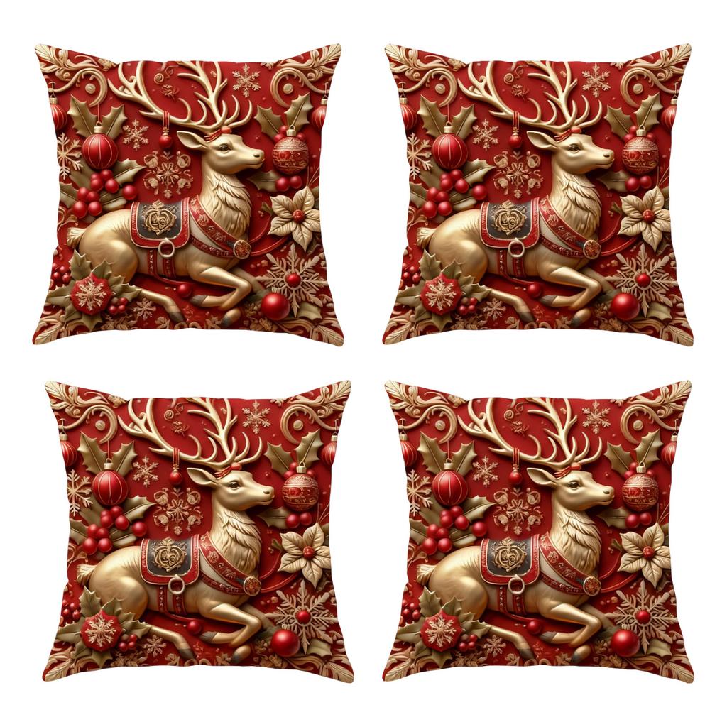 Świąteczna poszewka na poduszkę, Świąteczna dekoracja domu, Pokrowiec na poduszkę, Zestaw 4 sztuk