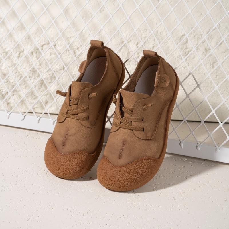 

Осенние кожаные туфли, однослойные туфли из коровьей кожи, женские туфли в стиле ретро на плоской подошве, повседневные и удобные женские туфли для путешествий на мягкой подошве 36 хаки