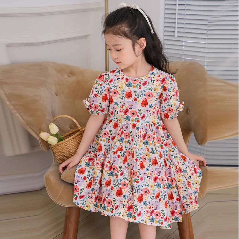 Tutu Xiaoxiang Girls' Red Floral Cotton Princess Dress
