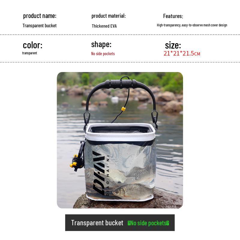 

Large Transparent Folding Fish Bucket with Lid and Oxygenator for Stream and Wild Fishing, Car-Mounted, Thickened Material Default Size