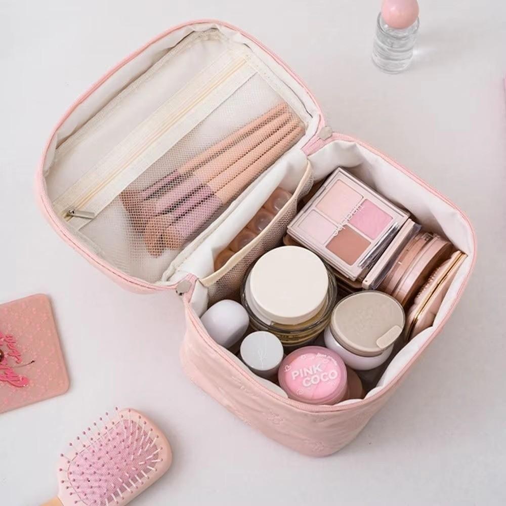 Travel Handheld Makeup Bag Large Capacity Square Washroom Bag Double Zipper Waterproof Storage Bag For Women