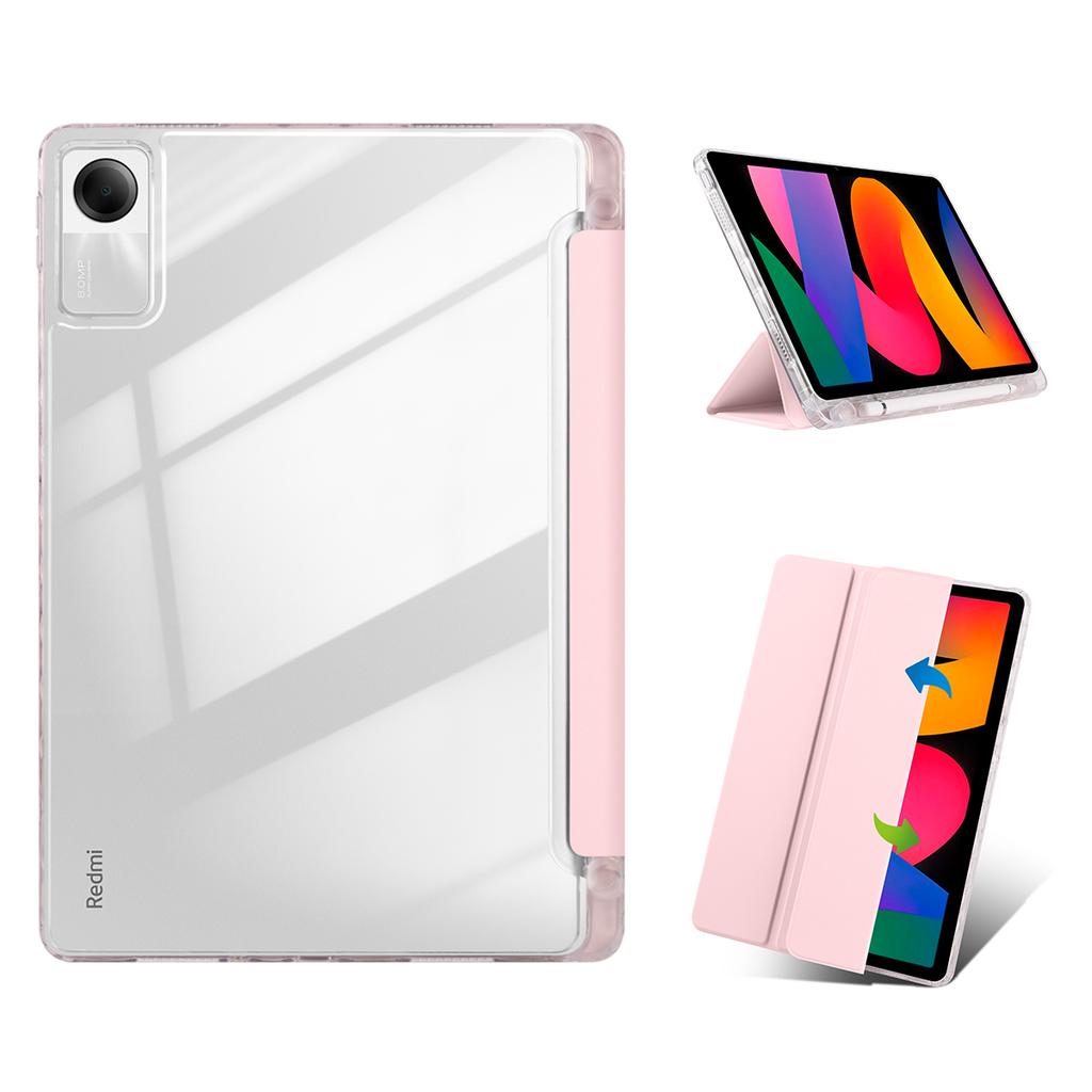 For Xiaomi Redmi Pad SE Case Tri-Fold Stand Leather+TPU+Acrylic Clear Back Tablet Cover