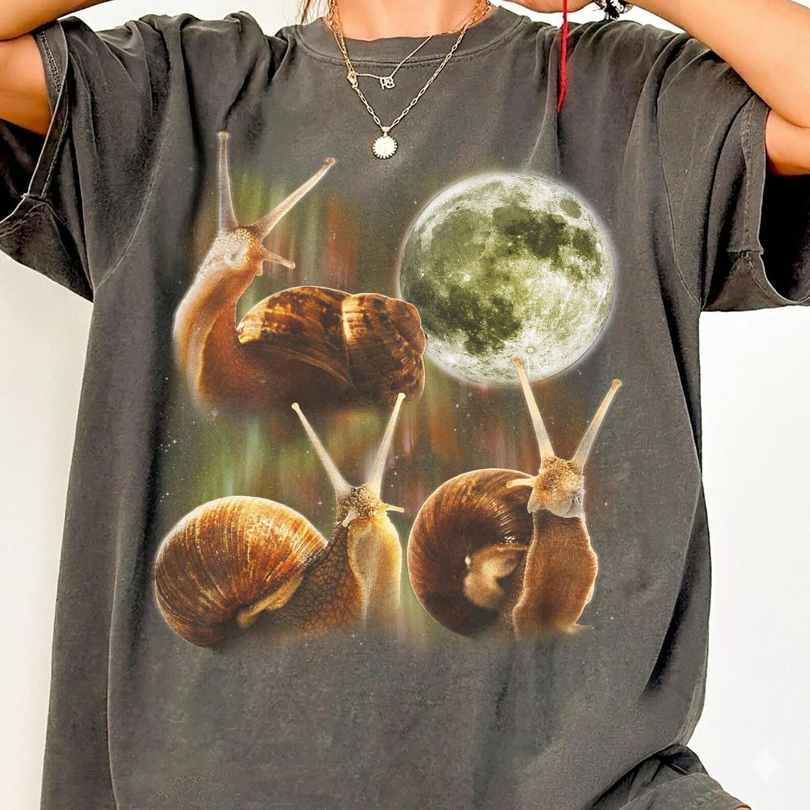 Snail Lover T-Shirt, Three Snails Moon Tee, Comfort Colors Garden Snail Shirt, Funny Slow Life Nature Gift For Her, Animal Lover Tee M