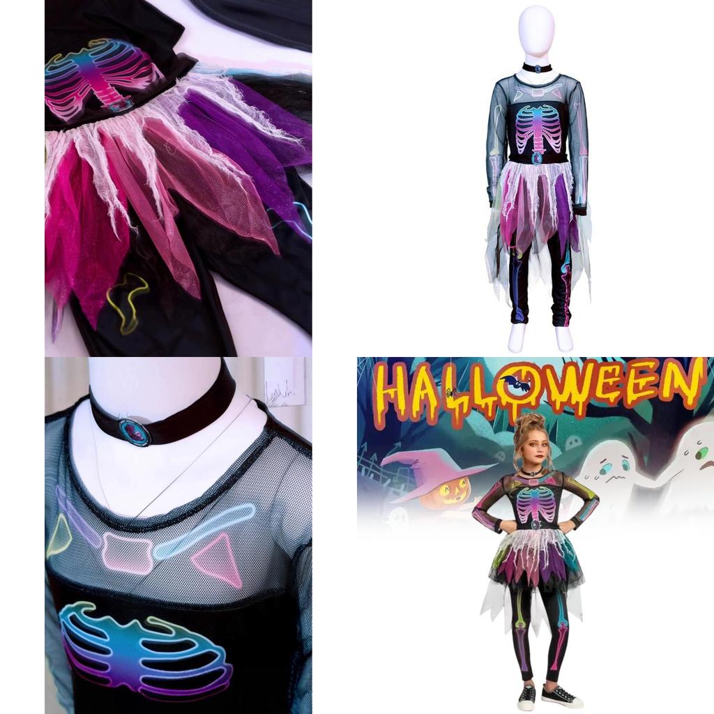 Halloween Human Skeleton Dress For Kids With Polyester Material For Party Cosplay