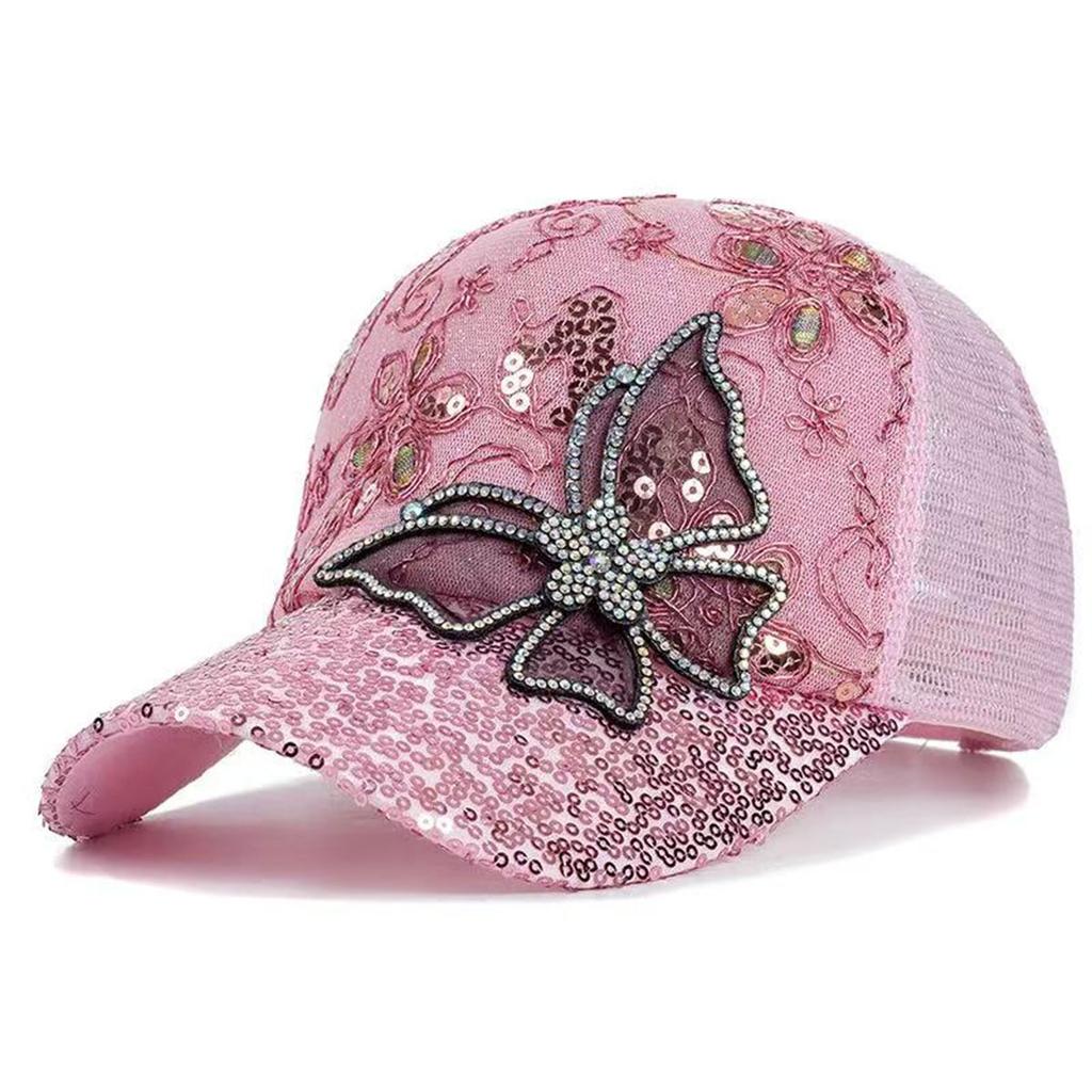 Unisex Butterfly lace sequin decoration Adjustable mesh Baseball Hat sun caps Spring Summer Outdoor Leisure Hats Travel Accessories for Women Men